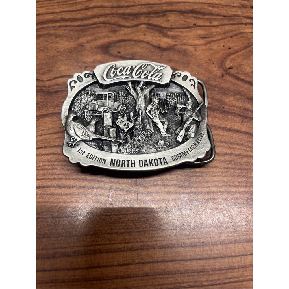 1982 Ltd Ed COCA-COLA 1ST EDITION N. DAKOTA PEWTER BELT BUCKLE #1194 / 2000 EUC!